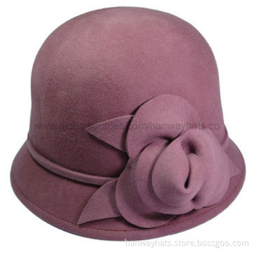 Handmade Felt Hat with Self Band and Flower Trim